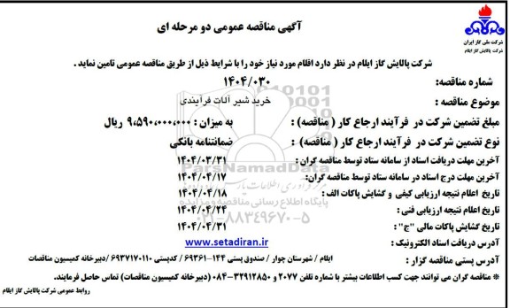 مناقصه خرید شیرآلات فرایندی