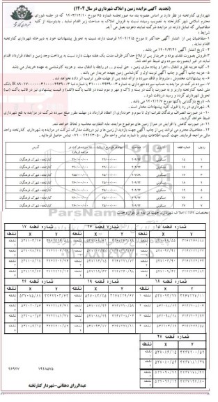 تجدید مزایده 7 قطعه زمین مسکونی به مساحت 209.92 و 207.89 مترمربع
