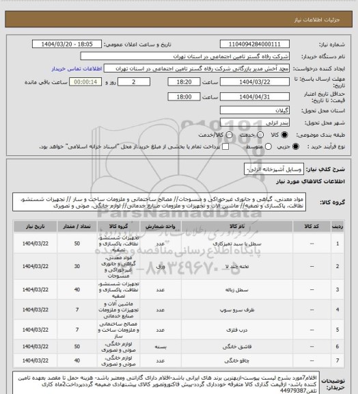استعلام وسایل آشپزخانه انزلی-