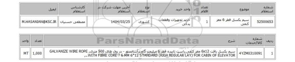 استعلام سیم بکسل قطر 6 مغز کنفی