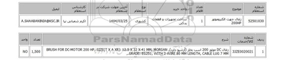 استعلام زغال جهت الکتروموتور 200HP