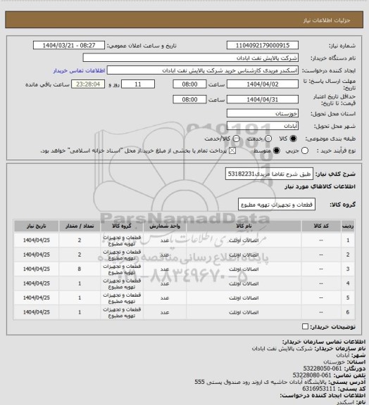 استعلام طبق شرح تقاضا
مریدی53182231