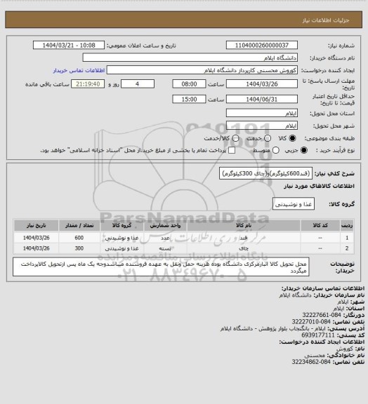 استعلام (قند600کیلوگرم)و(چای 300کیلوگرم)