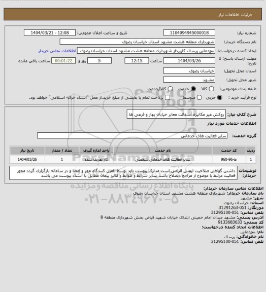 استعلام روکش  غیر مکانیزه آسفالت معابر خیابان بهار و فرعی ها