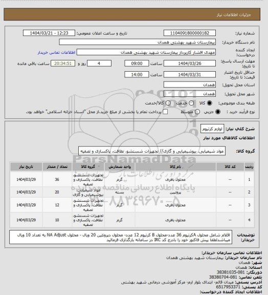 استعلام لوازم کرتیوم