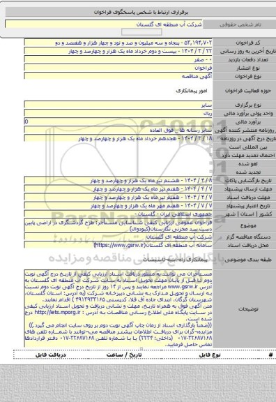 مناقصه, فراخوان عمومی ارزیابی کیفی شناسایی مستأجر: طرح گردشگری در اراضی پایین دست سد مخزنی نگارستان(کبودوال)