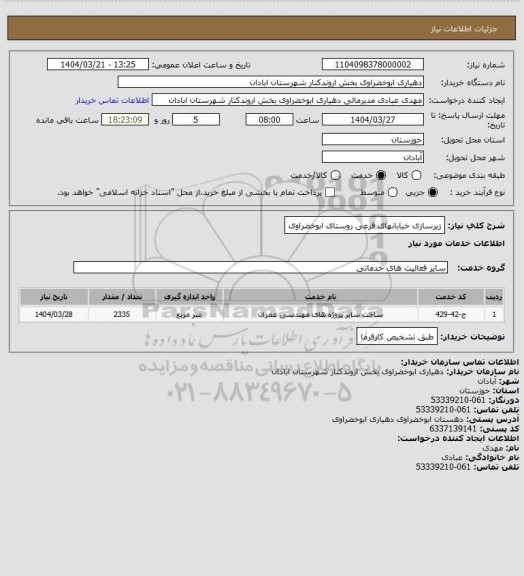 استعلام زیرسازی خیابانهای فرعی روستای ابوخضراوی