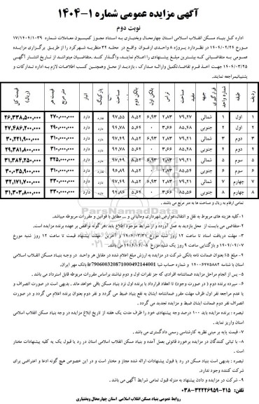 مزایده عمومی پروژه 8 واحدی ارغوان - نوبت دوم
