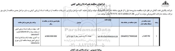فراخوان مناقصه تعداد 20 ست فیدر پیلر از نوع بارانی
