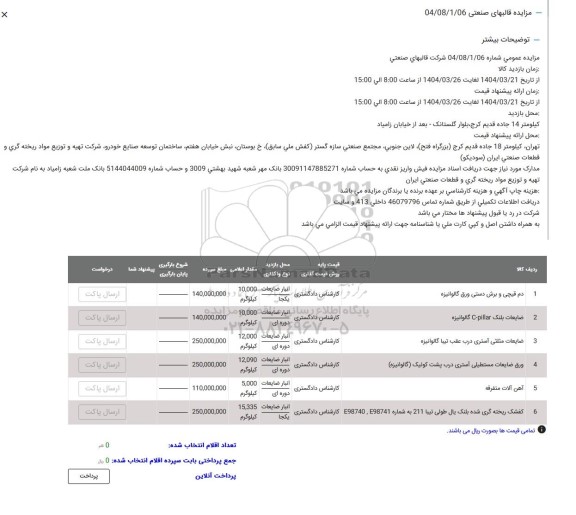 مزایده دم قیچی و برش دستی ورق گالوانیزه...