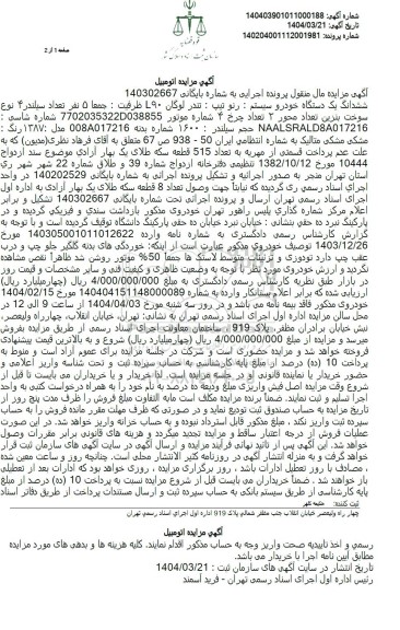 مزایده فروش رنو تیپ تندر لوگان L90 مدل 1387