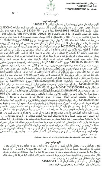 مزایده خودروی سواری سوزوکی ویتارا