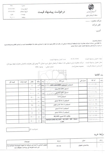 استعلام اسپلیتر فیبرنوری UPC 1:64 G657...