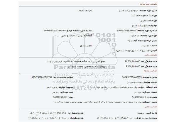 مزایده، فروش مال مشاع