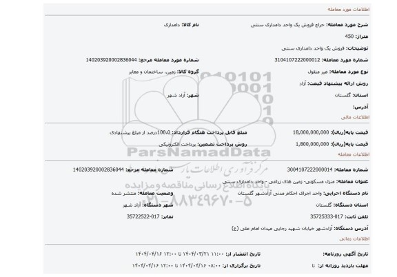 مزایده، فروش یک واحد دامداری سنتی