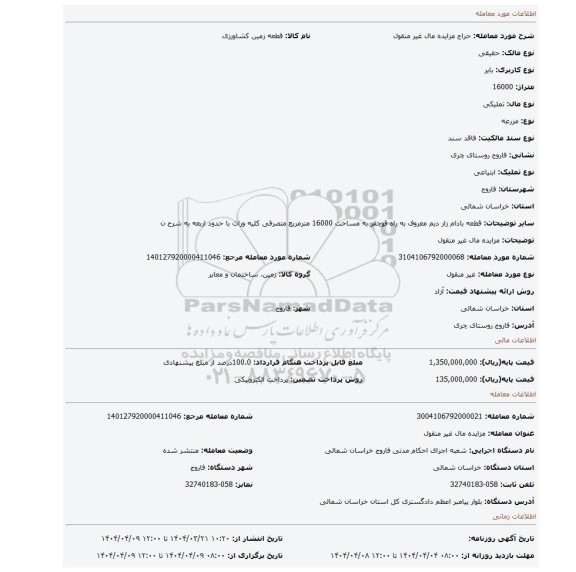 مزایده، مزایده مال غیر منقول