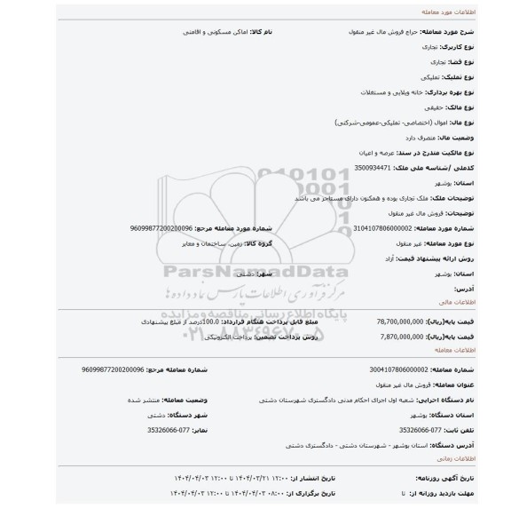مزایده، فروش مال غیر منقول