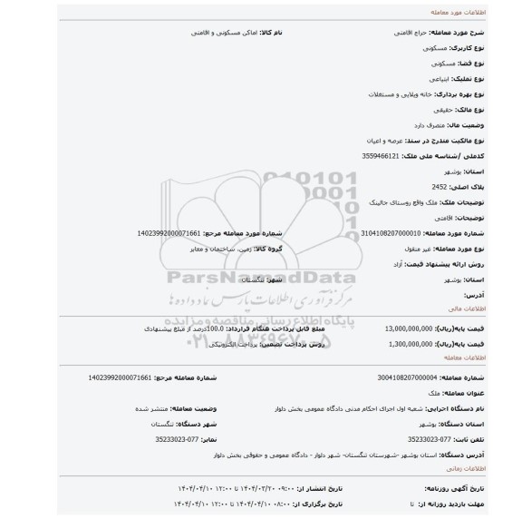 مزایده، اقامتی