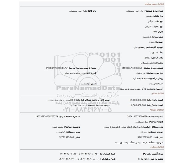مزایده، زمین مسکونی