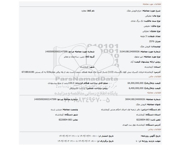 مزایده، فروش ملک