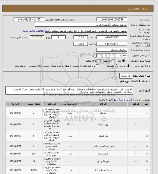 استعلام  رک دیواری