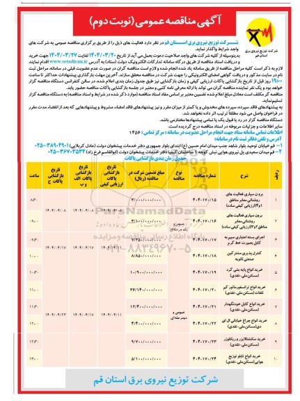 مناقصه عمومی برون سپاری فعالیت های روشنائی معابر مناطق...- نوبت دوم 
