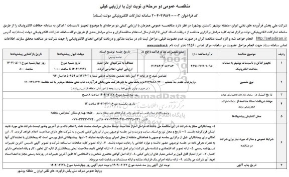 فراخوان مناقصه تجهیز اماکن و تاسیسات بوشهر به سامانه حفاظت الکترونیک