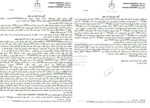 مزایده فروش یک قطعه آپارتمان مسکونی با پلاک ثبتی 3509 فرعی از 1559 اصلی
