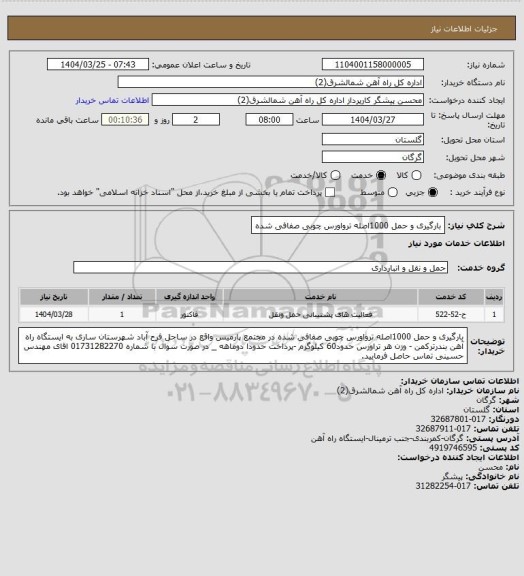 استعلام بارگیری و حمل 1000اصله ترواورس چوبی صفافی شده