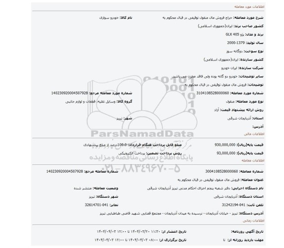 مزایده، فروش مال منقول توقیفی در قبال محکوم به