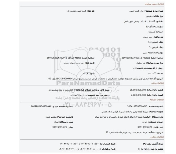 مزایده، قطعه زمین