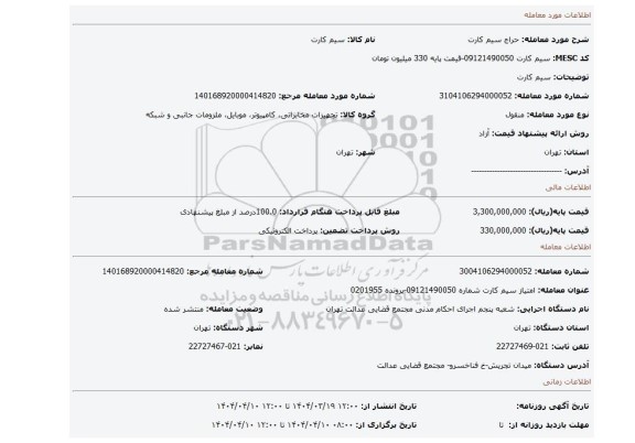مزایده، سیم کارت