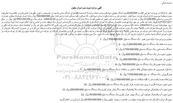 مزایده سیلوی ورودی مواد اولیه بدون فیدر  یک دستگاه و...