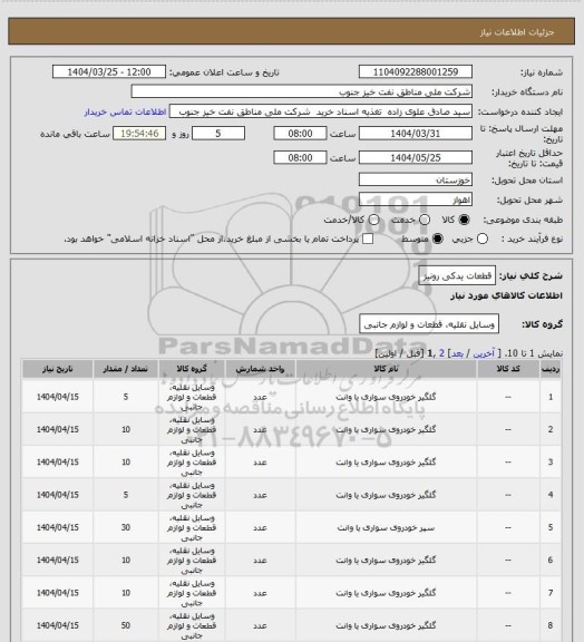 استعلام قطعات یدکی رونیز