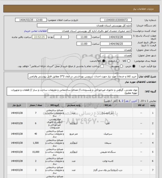 استعلام خرید کالا و خدمات مورد نیاز جهت احداث سرویس بهداشتی در ابعاد 2*3 مطابق فایل پیوستی والزامی