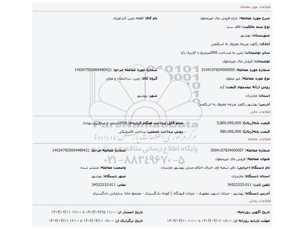 مزایده، فروش مال غیرمنقول