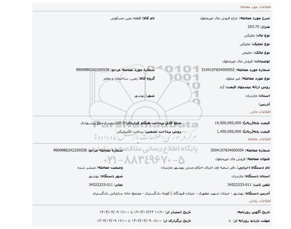 مزایده، فروش مال غیرمنقول
