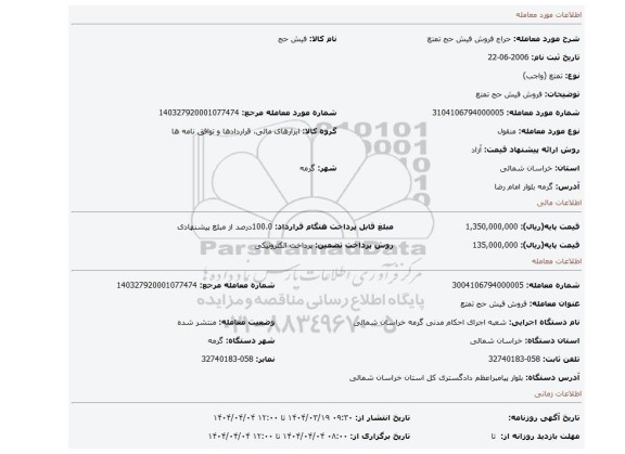 مزایده، فروش فیش حج تمتع