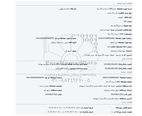 مزایده، 1.549 حبه از 72 حبه