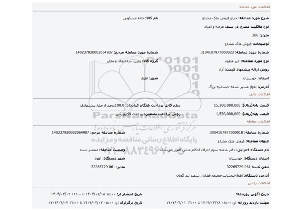 مزایده، فروش ملک مشاع