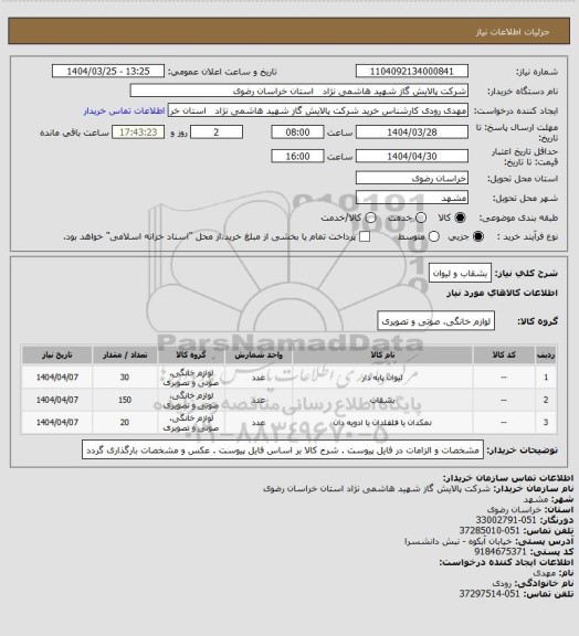 استعلام بشقاب و لیوان