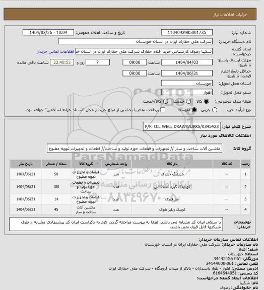 استعلام P/F: OIL WELL DRAWWORKS/0345423