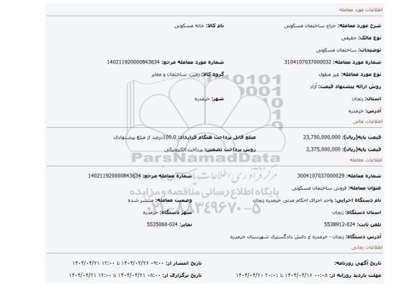 مزایده، ساختمان مسکونی