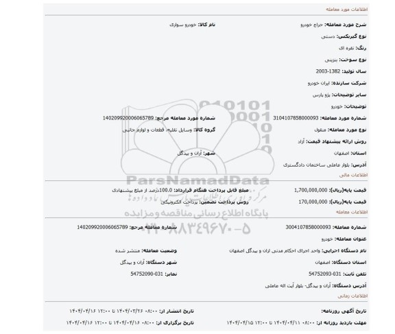 مزایده، خودرو