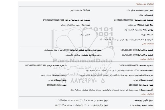 مزایده، ملک