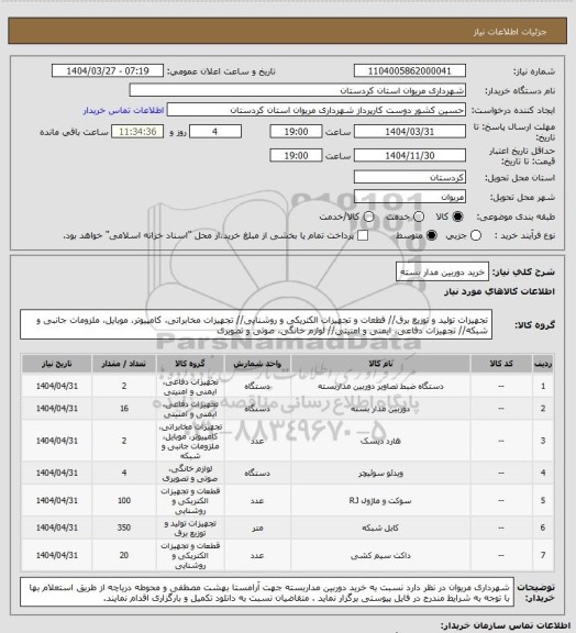 استعلام خرید دوربین مدار بسته