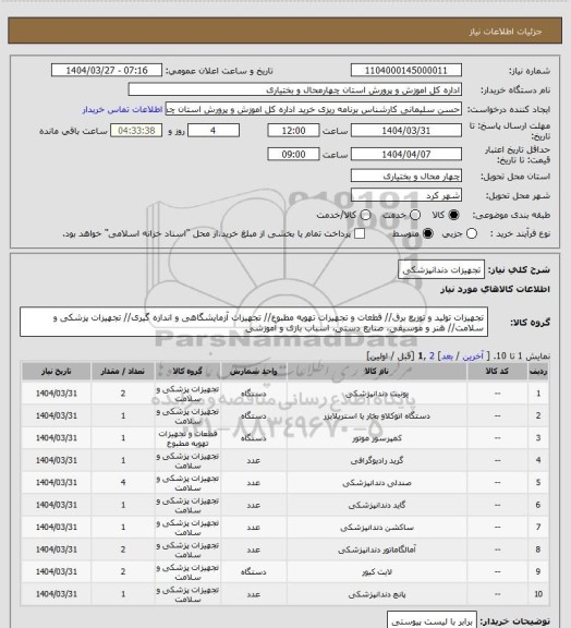 استعلام تجهیزات دندانپزشکی