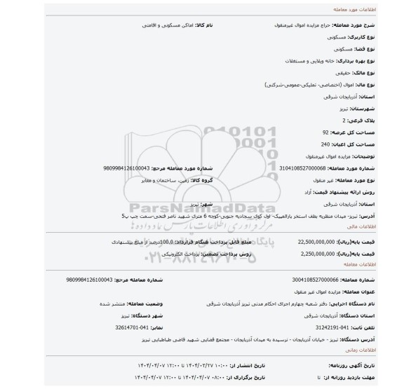 مزایده، مزایده اموال غیرمنقول