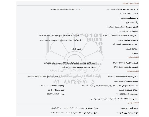 مزایده، کندو زنبور عسل