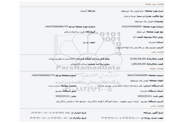 مزایده، فروش مال غیرمنقول